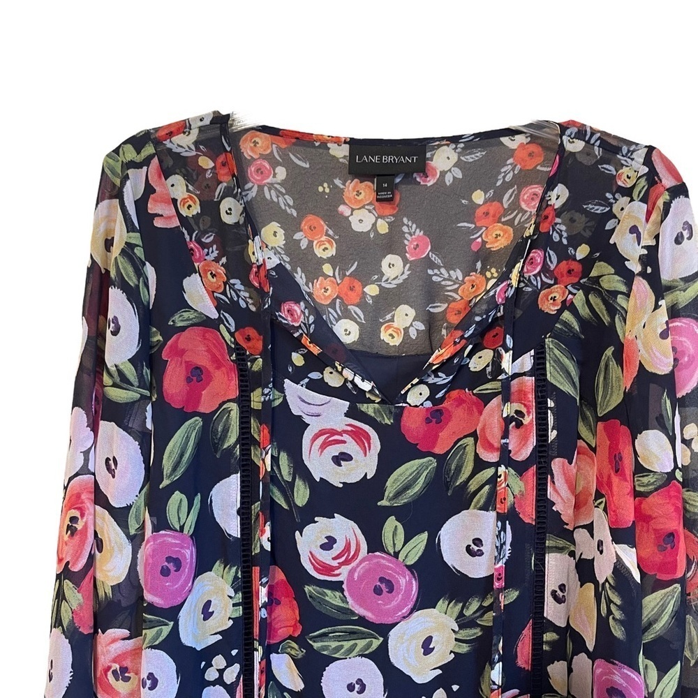 Lane Bryant Floral Print Long Sleeve Chiffon Tunic Top Blouse Women's 14 - Picture 2 of 8